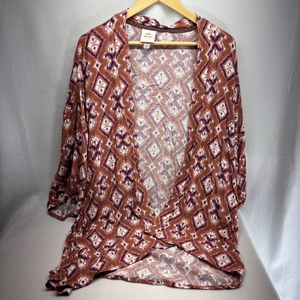Knox Rose Women's Rust Purple Geometric Print Kimono XL‎ XXL